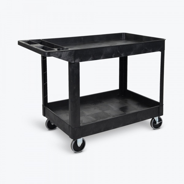 183338 luxorxlc11-b extra-wide-tub-cart-two-shelves-heavy-duty-utility-cart-black-angled base 1