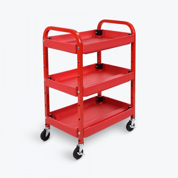 206845 luxoratc332 32in-high-adjustable-utility-cart-three-shelves-red-angled base