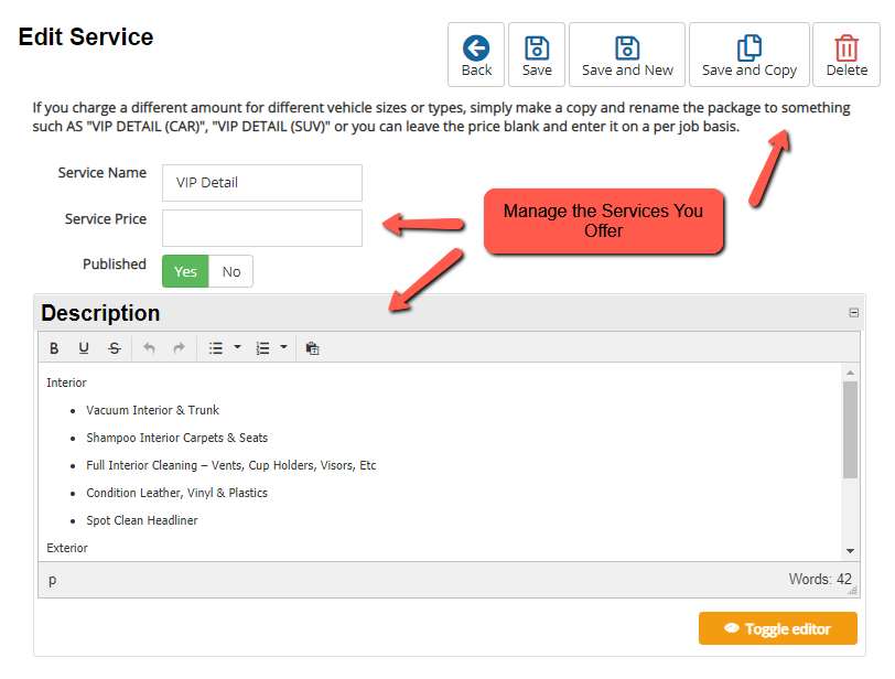 Manage Services You Offer and Add Descriptions for Employees