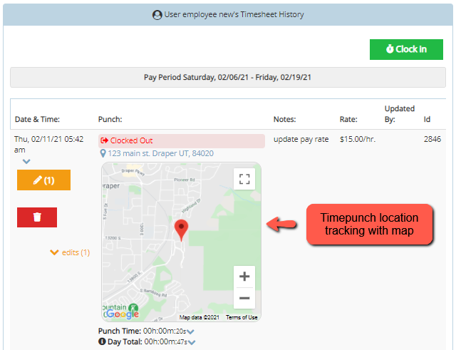 View Location Tracked Employee Time Punches